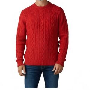 Cherokee Red Speckled Chunky Cable Knit Sweater Men Large Lambswool Fisherman